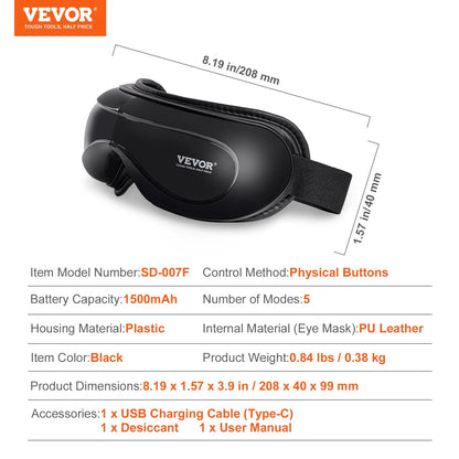 VEVOR Heated Eye Massager Eye Care Device 5 Modes Bluetooth Music 180¡Ã Foldable